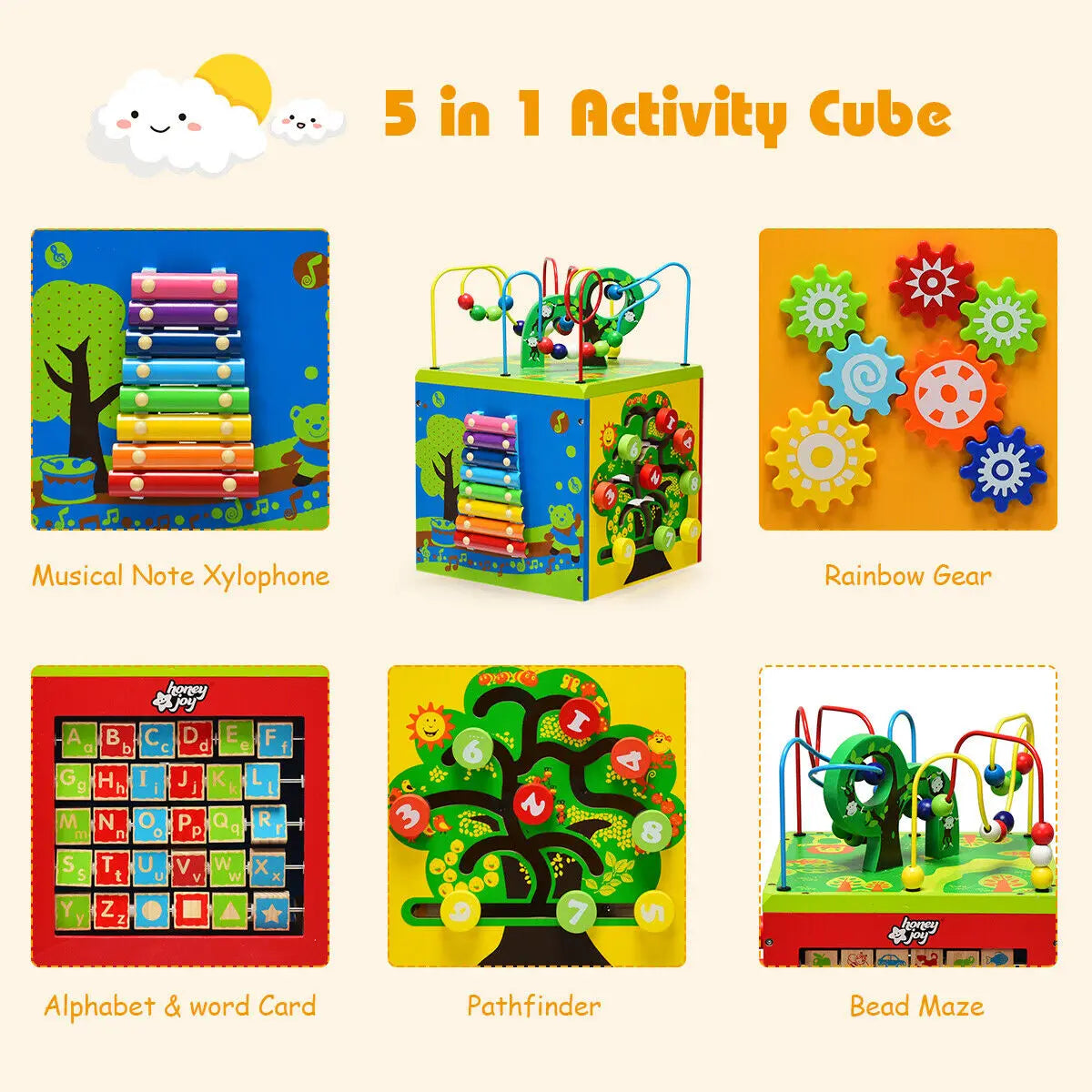 5-in-1 Wooden Activity Cube Educational Toy