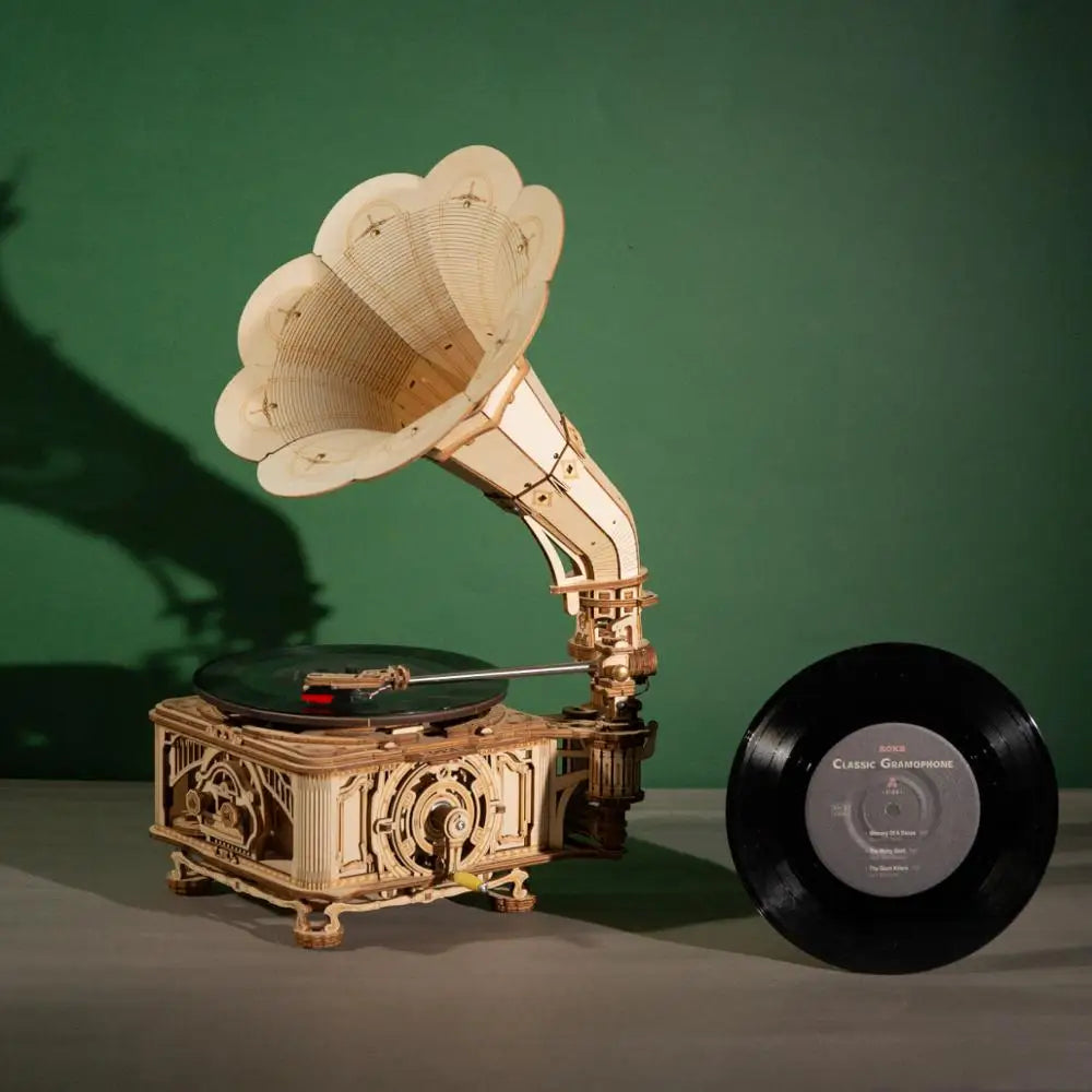 Robotime Hand-Crank Classic Gramophone Wood Model Kit