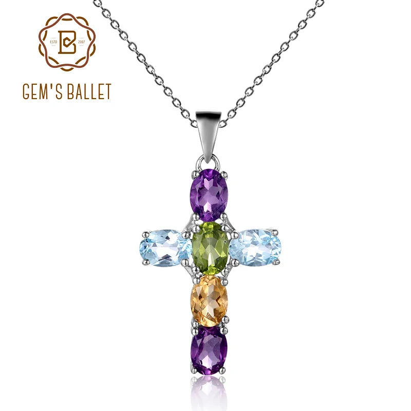 Natural Colorful Gemstone Cross Pendant for Girls Ladies