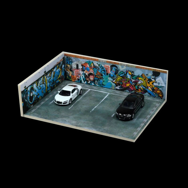 Car Model Diorama Graffiti Corner Parking Scene 1:64