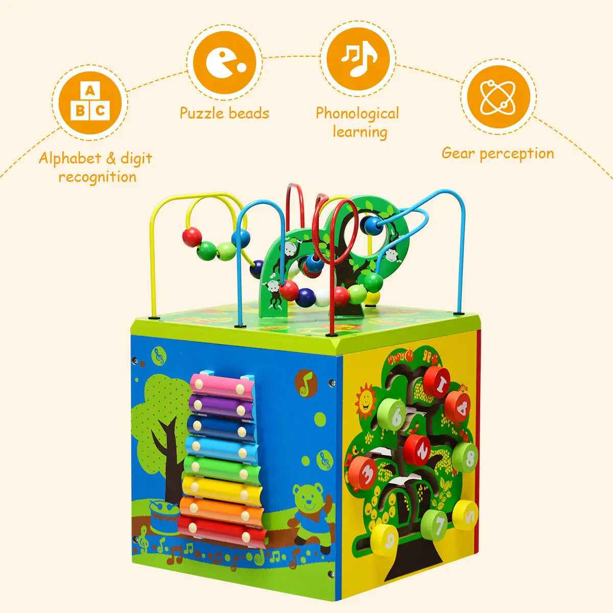 5-in-1 Wooden Activity Cube Educational Toy