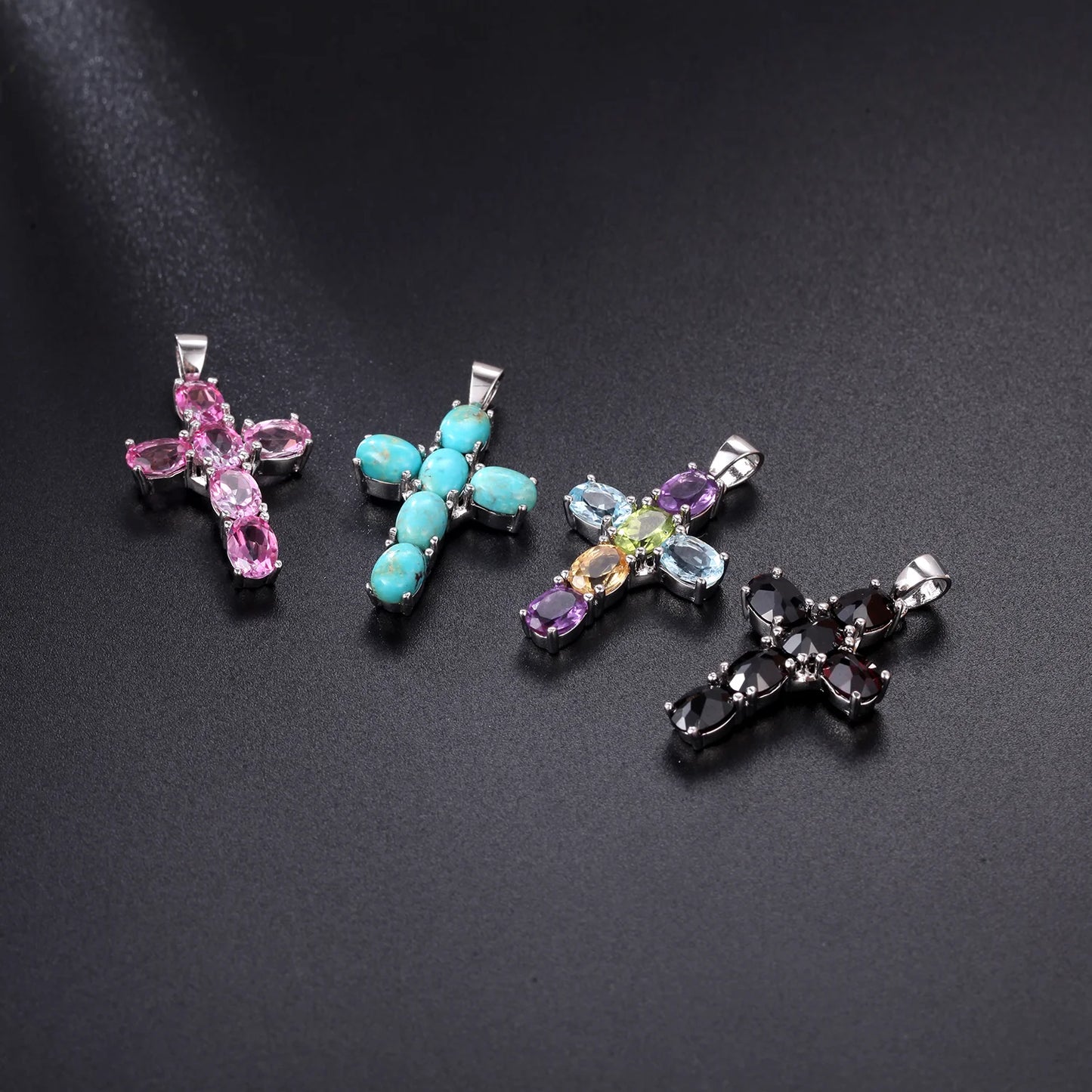 Natural Colorful Gemstone Cross Pendant for Girls Ladies