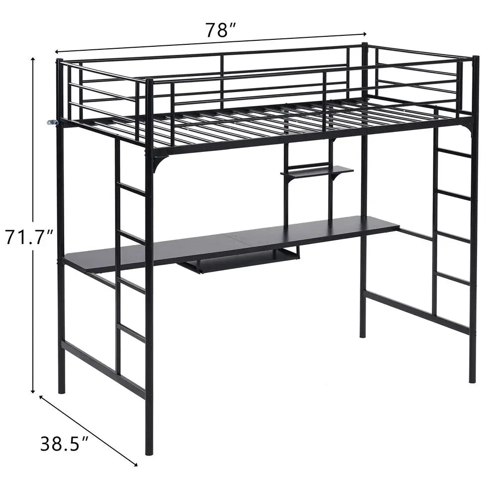 Twin Metal Loft Bed Frame with Desk