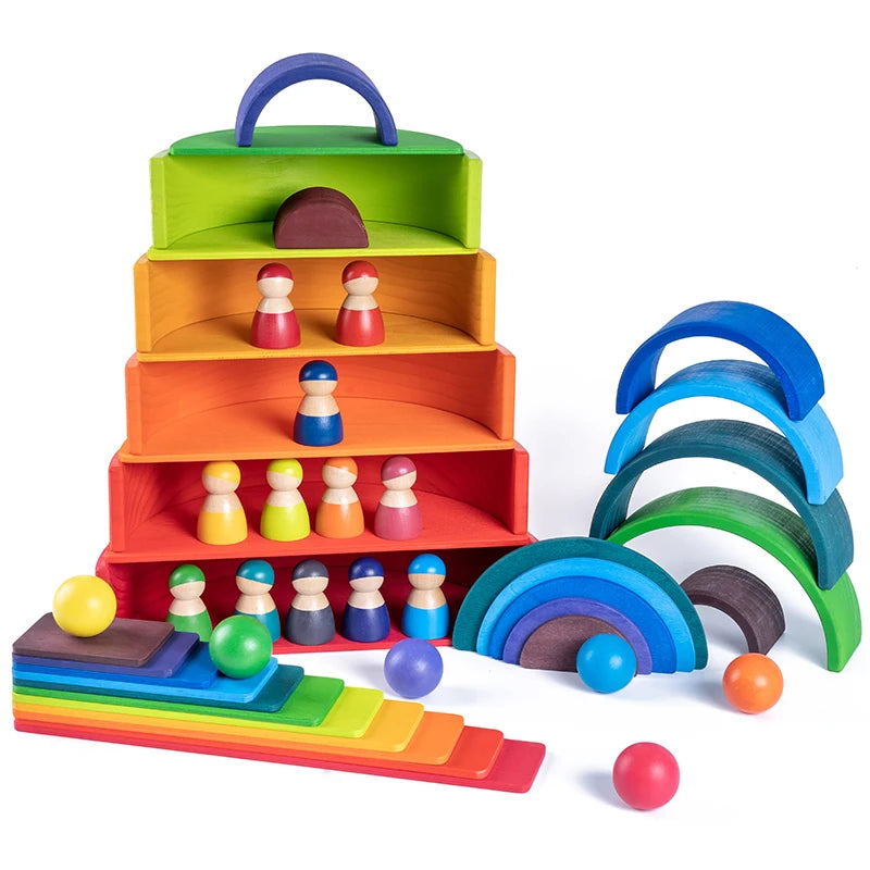 Wooden Rainbow Stacking Blocks Set