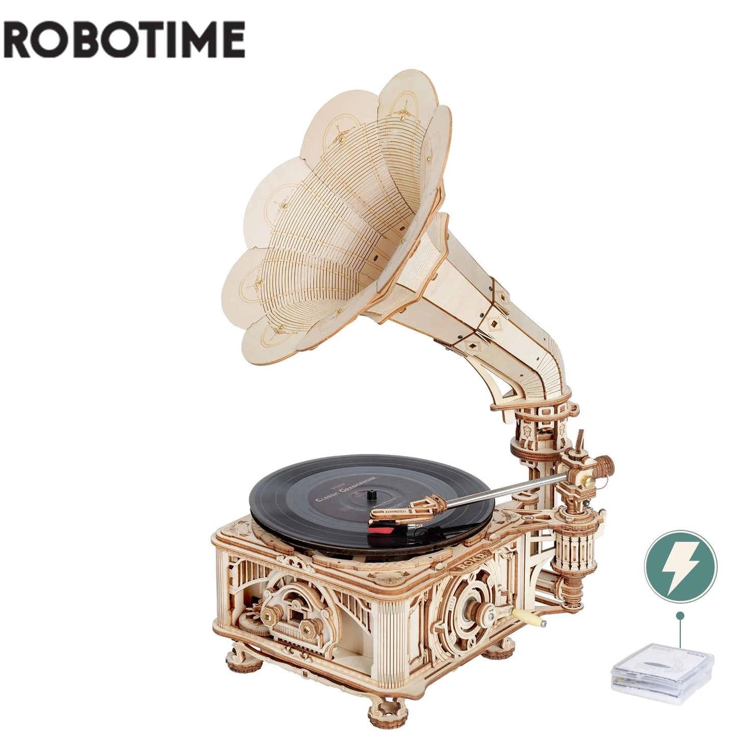 Robotime Hand-Crank Classic Gramophone Wood Model Kit