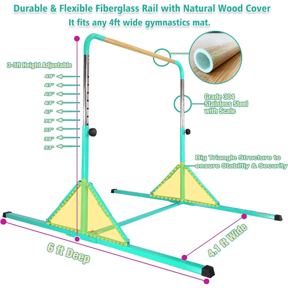 No Wobble Kids Gymnastics Bar, 6'x4' Open Base