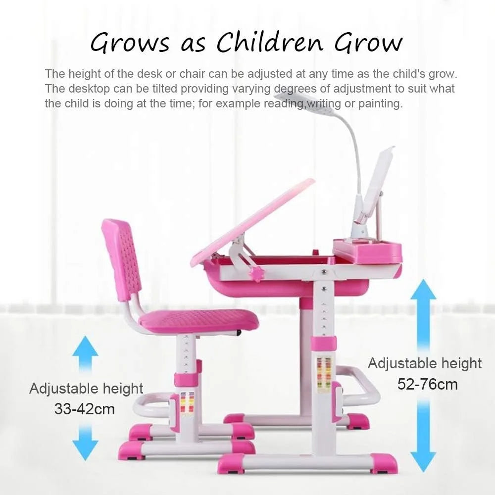 Height Adjustable Kids Study Desk Pink-Blue-Gray