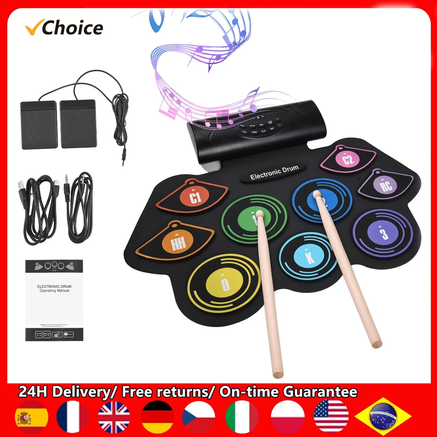 Handroll Style Electronic Drum Set with Speaker