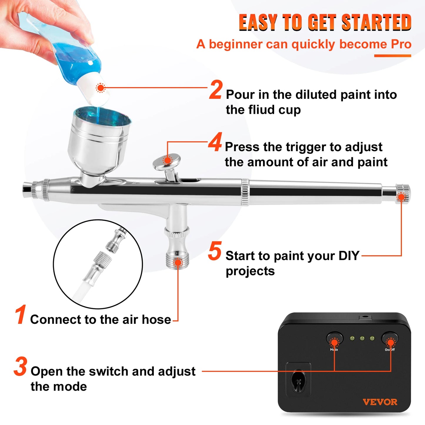 Dual-Action Airbrush Kit Palm Size