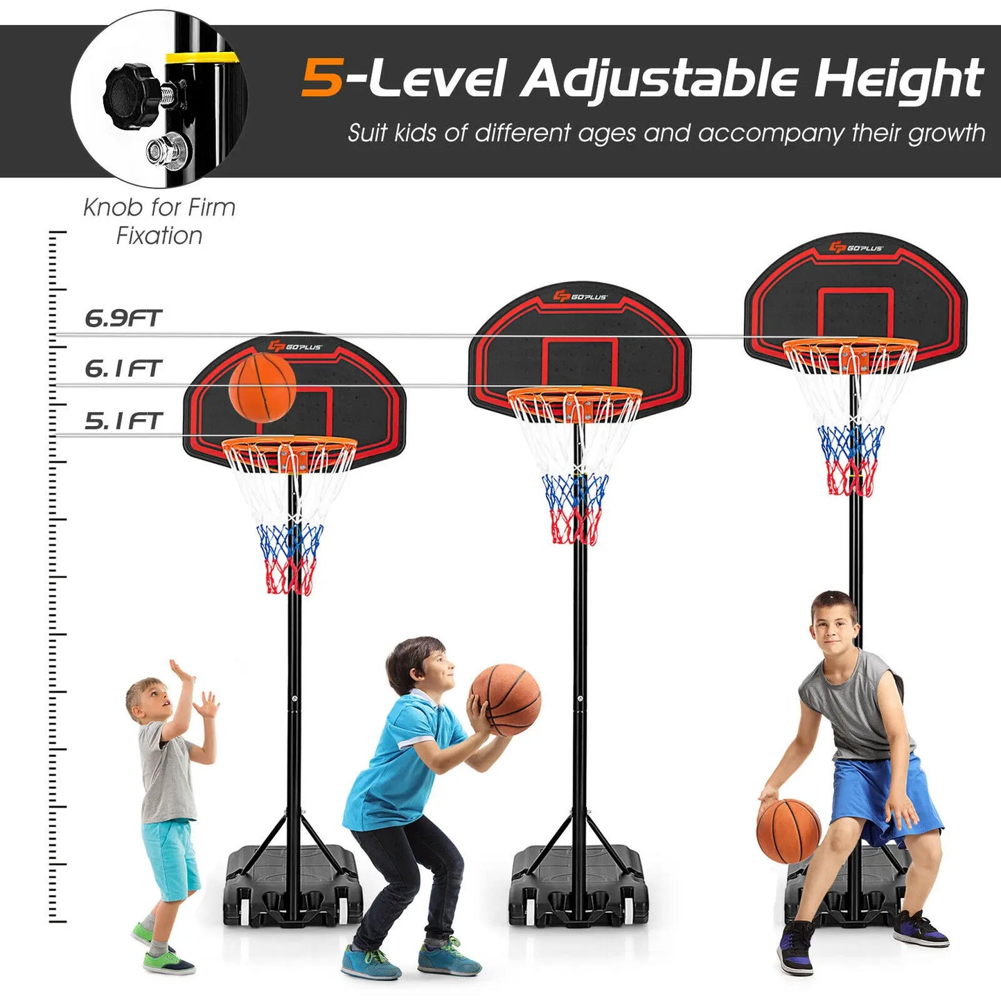 Adjustable Kids Basketball Hoop Stand Durable Net / Backboard