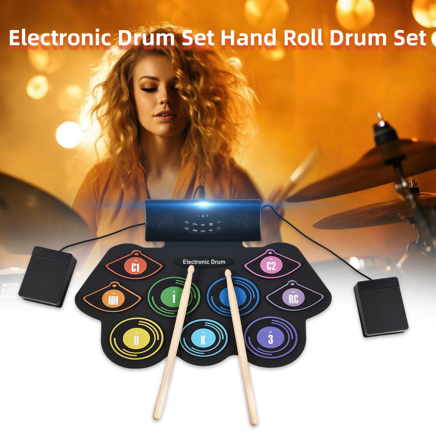 Handroll Style Electronic Drum Set with Speaker