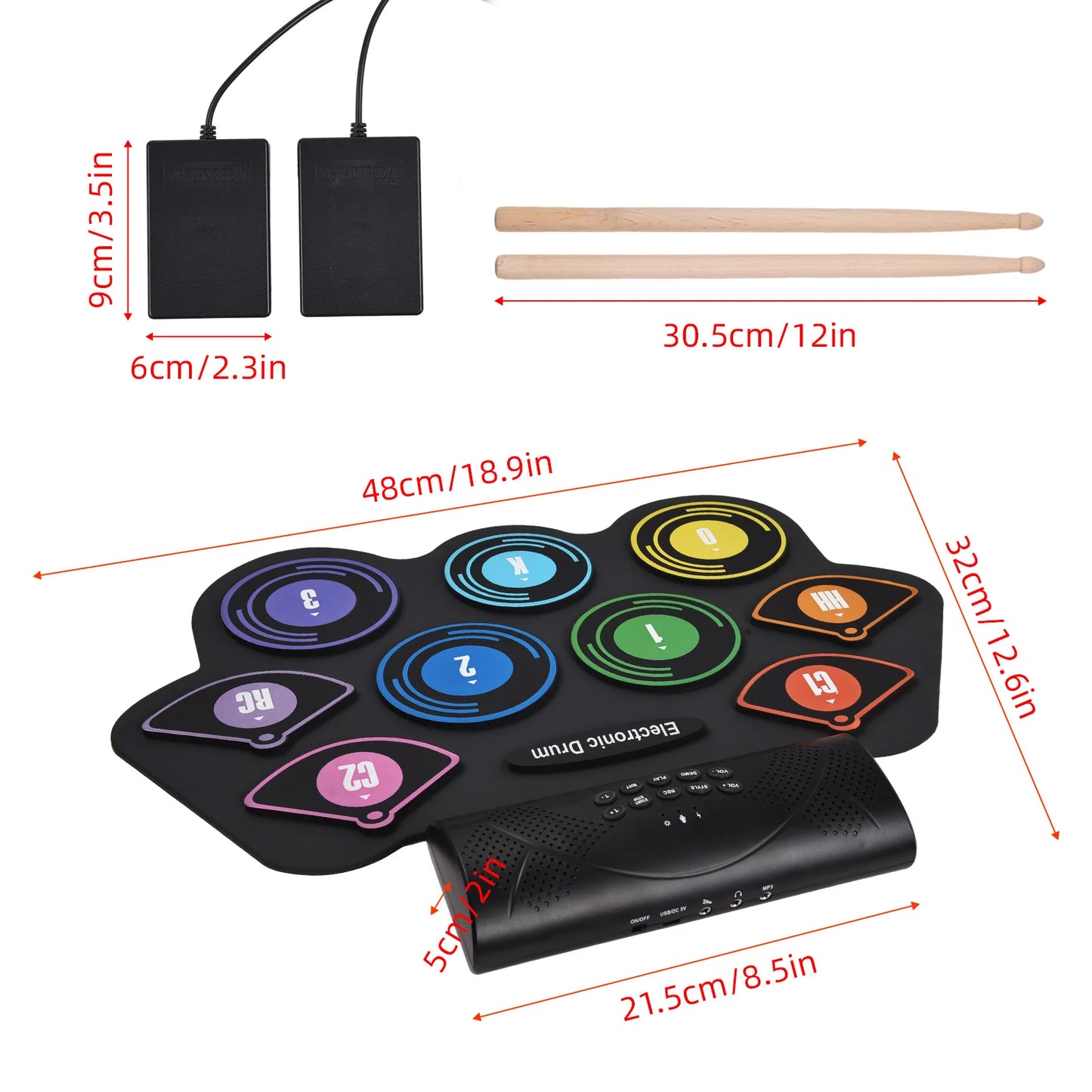 Handroll Style Electronic Drum Set with Speaker