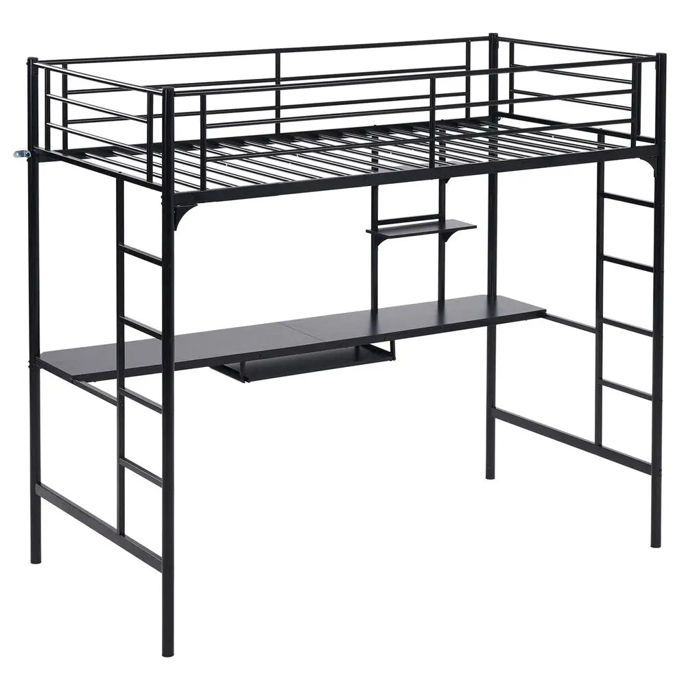 Twin Metal Loft Bed Frame with Desk