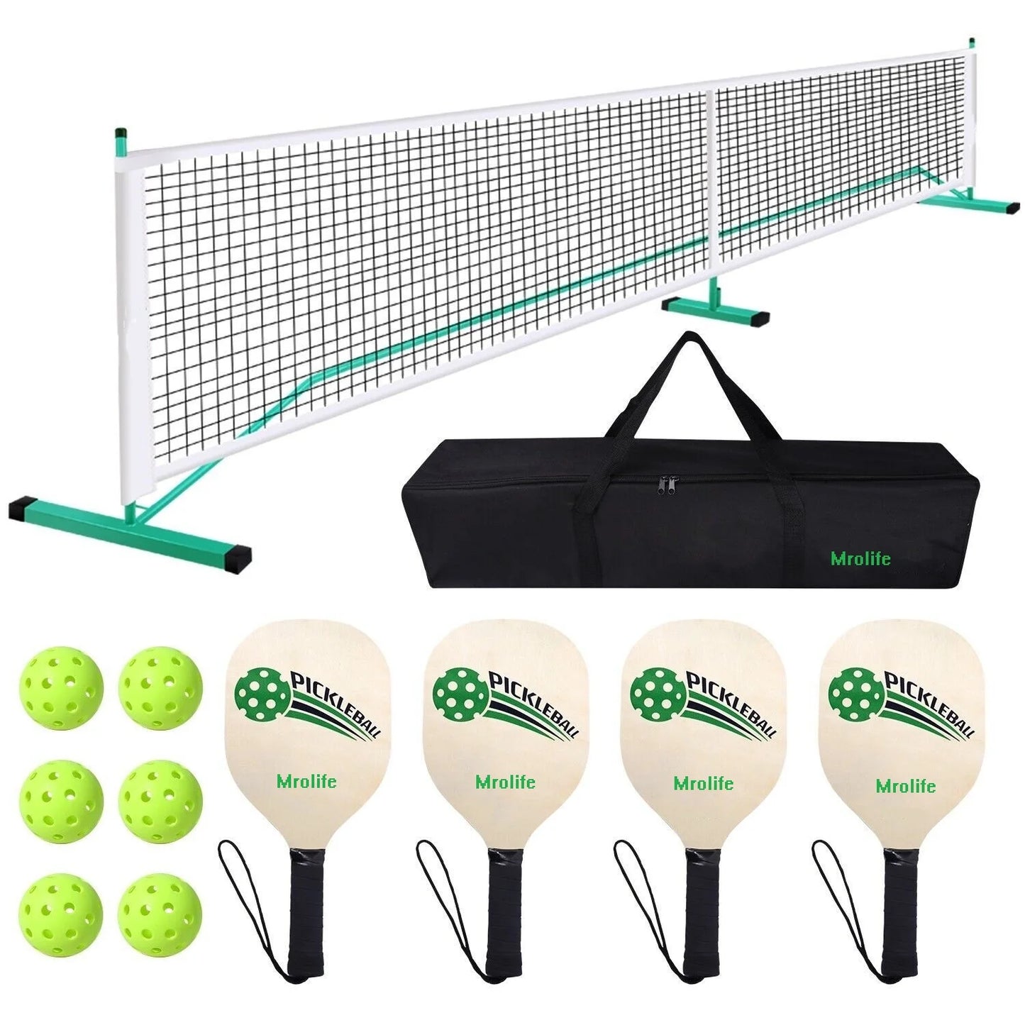 Portable Pickleball Set with Paddles, Pickleballs, Net