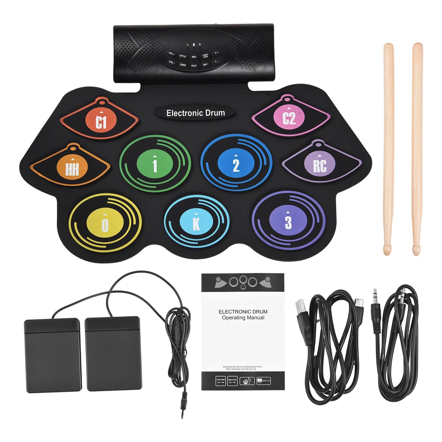 Handroll Style Electronic Drum Set with Speaker