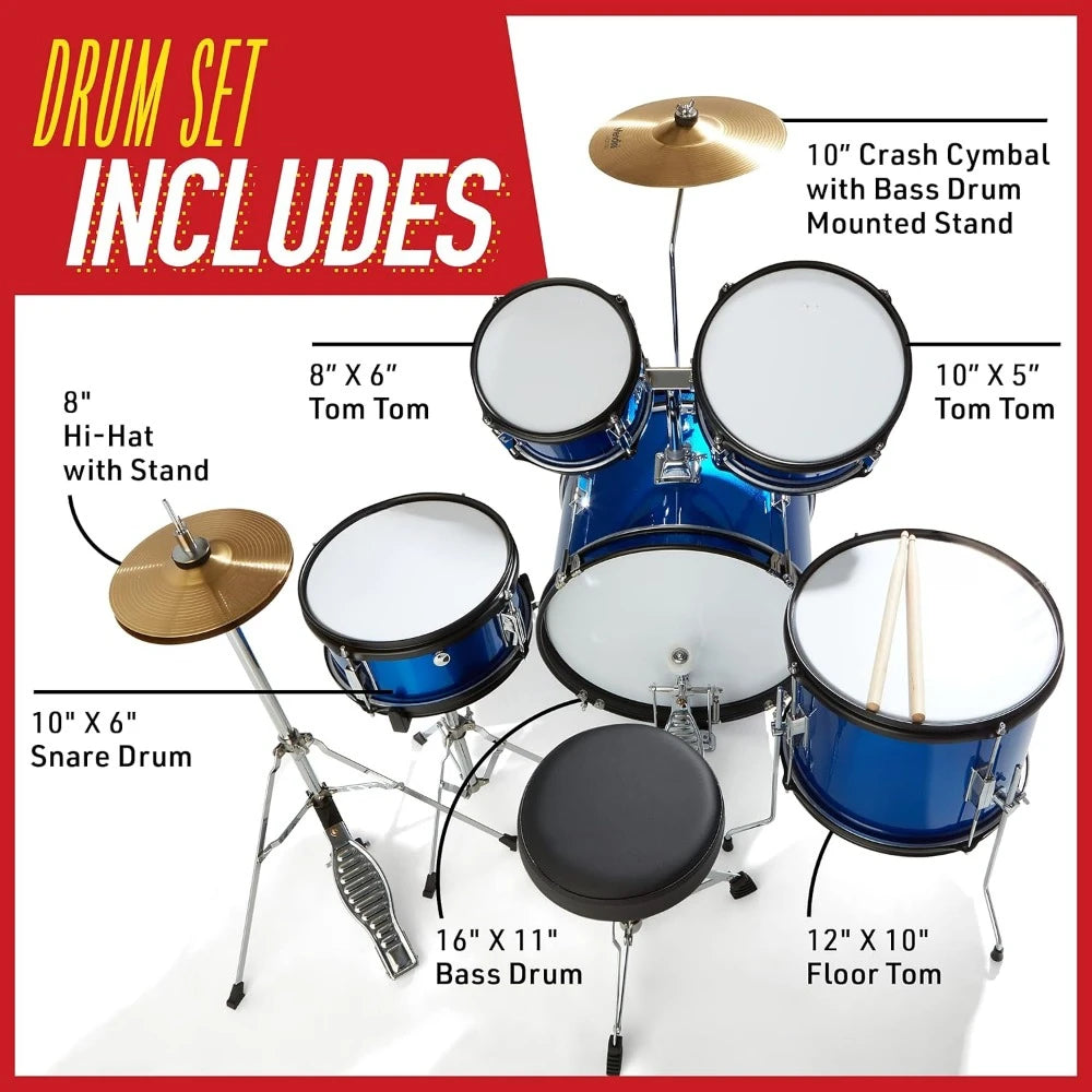 5 Piece Youth Drum Set for 5 to 12 Year Old