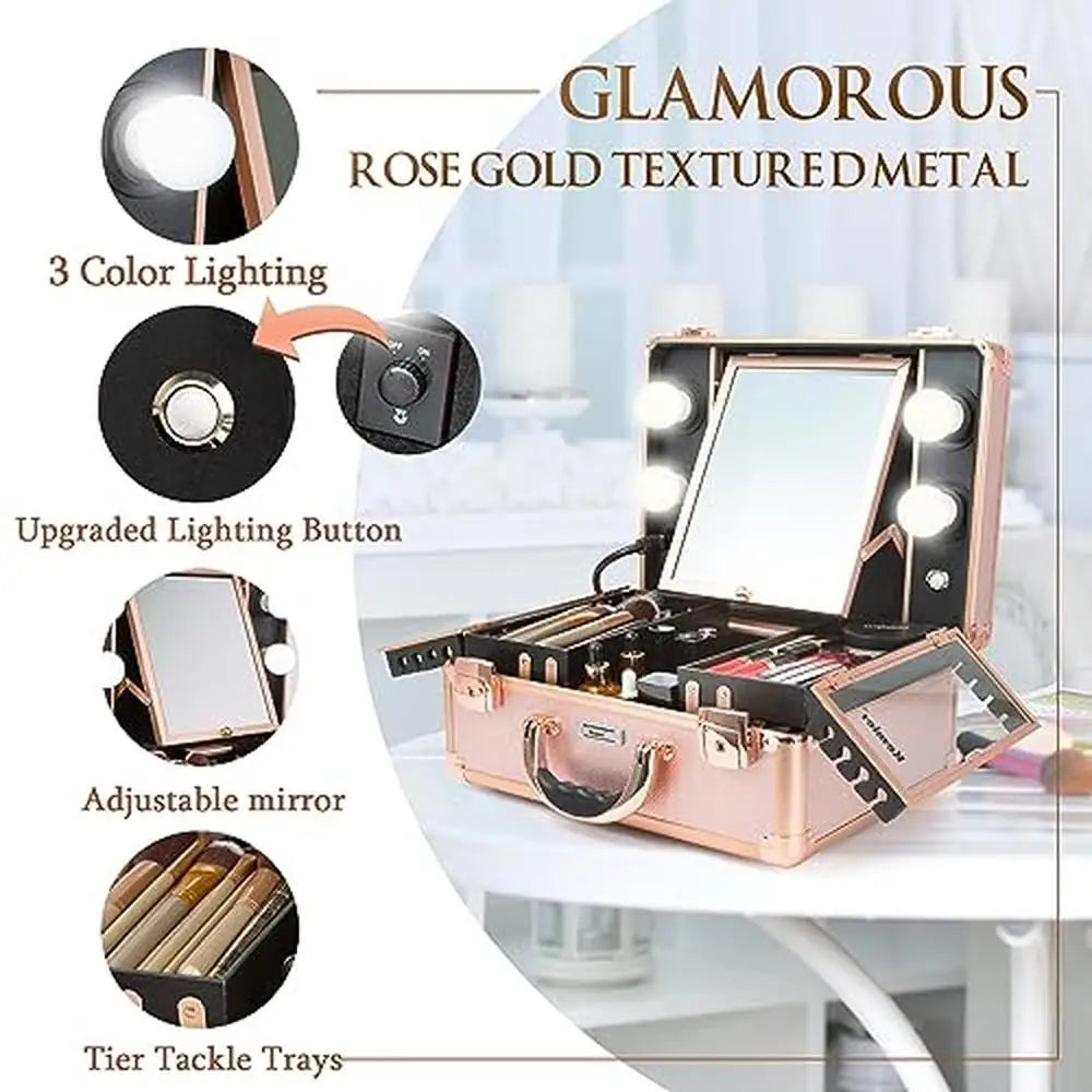 Stylish Makeup Box with LED Lights and Mirror