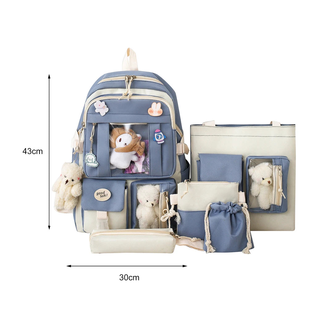 Canvas Schoolbags 5pc Set For Girls, Boys. Teens