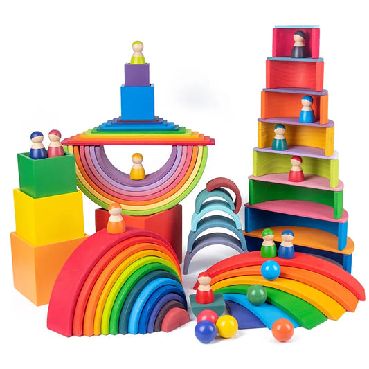 Wooden Rainbow Stacking Blocks Set