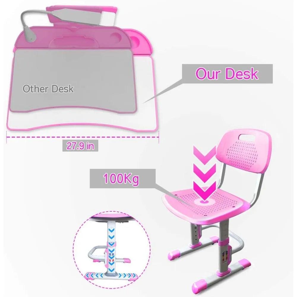 Height Adjustable Kids Study Desk Pink-Blue-Gray