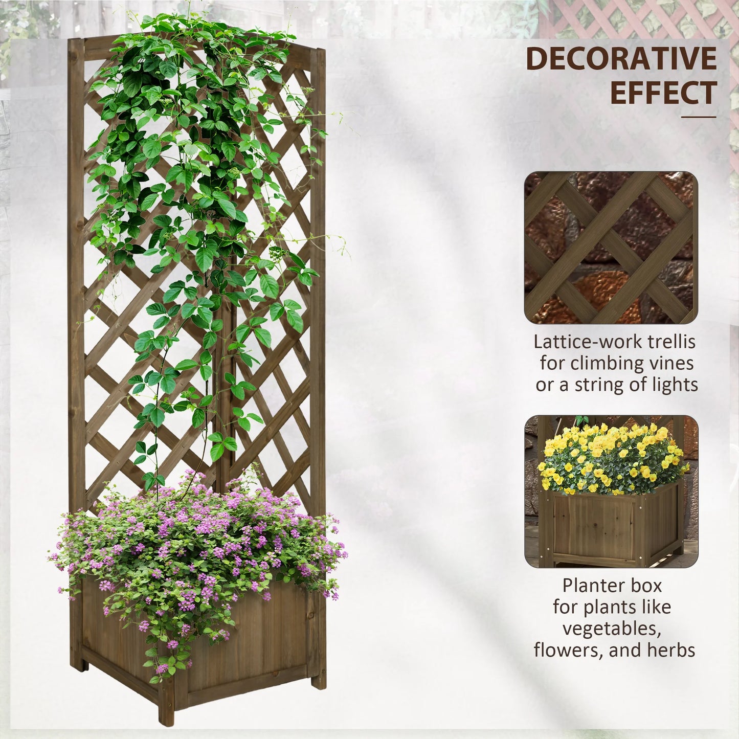 Wooden Raised Garden Planter with Trellis