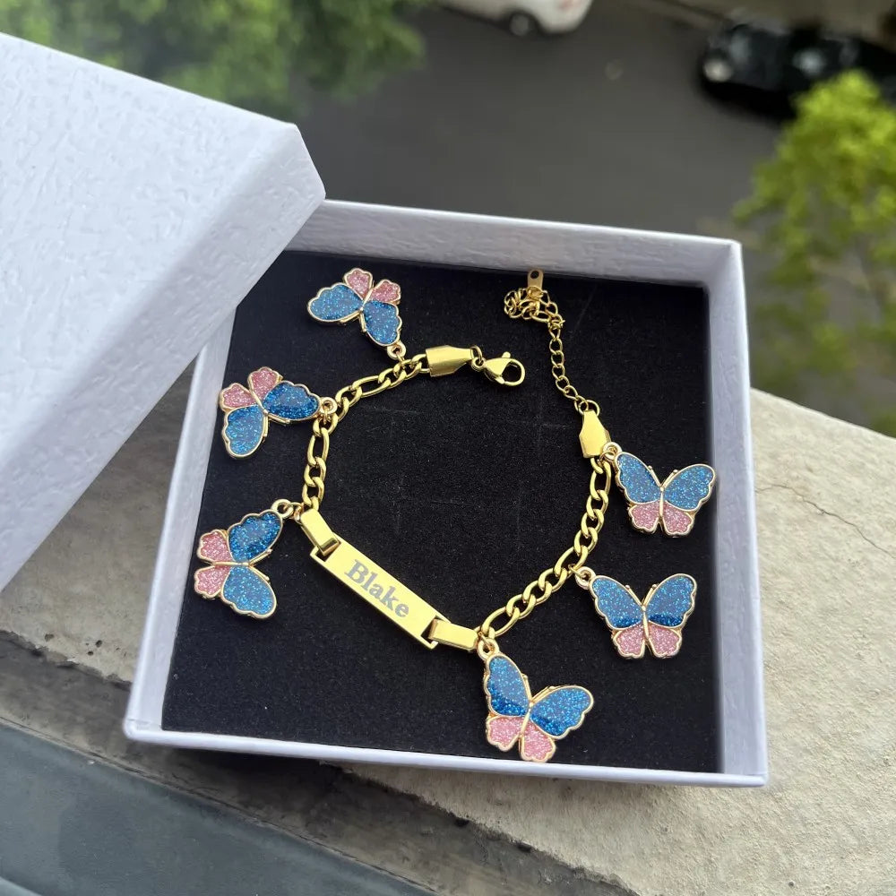 Butterfly Name Bracelet Customized Personalized for Girls