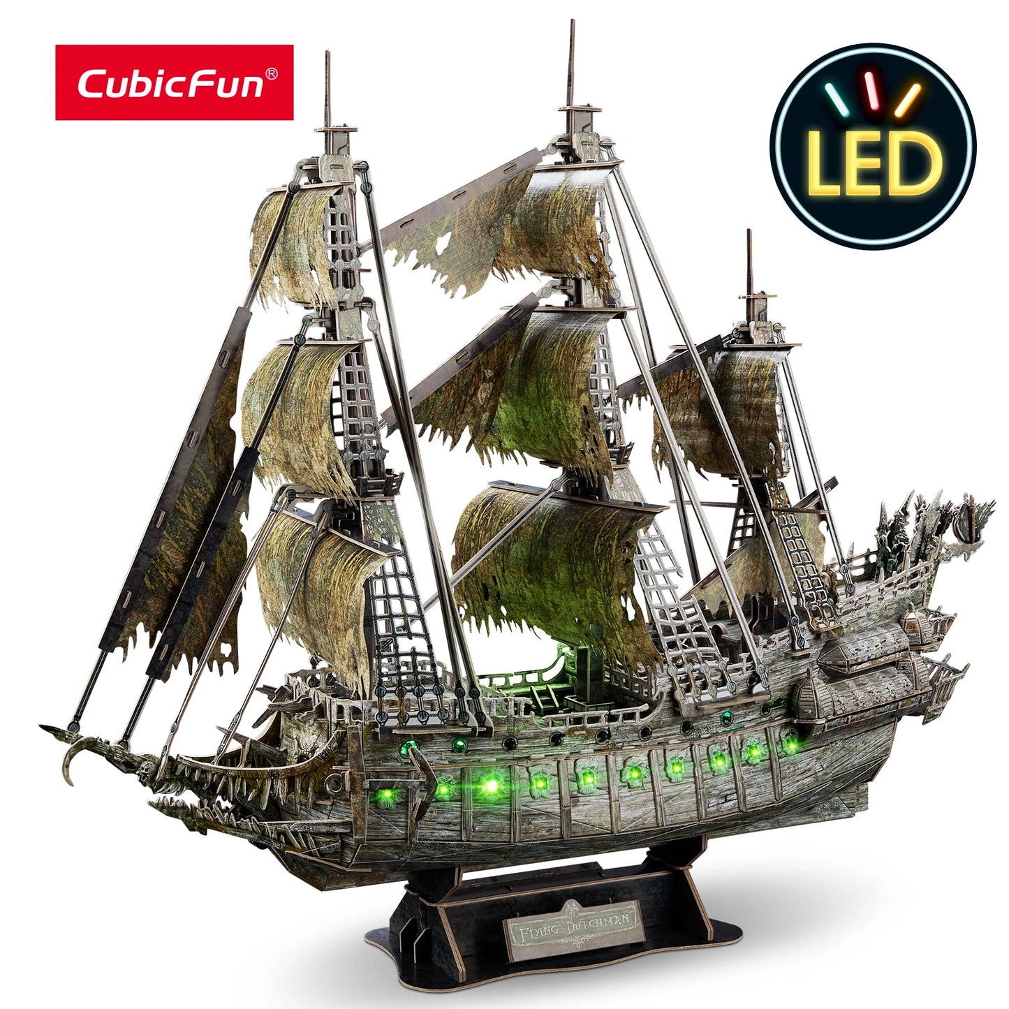 Green LED Flying Dutchman Pirate Ship Model Kit