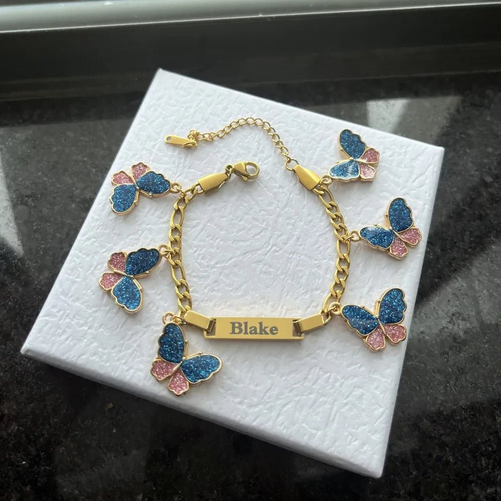 Butterfly Name Bracelet Customized Personalized for Girls